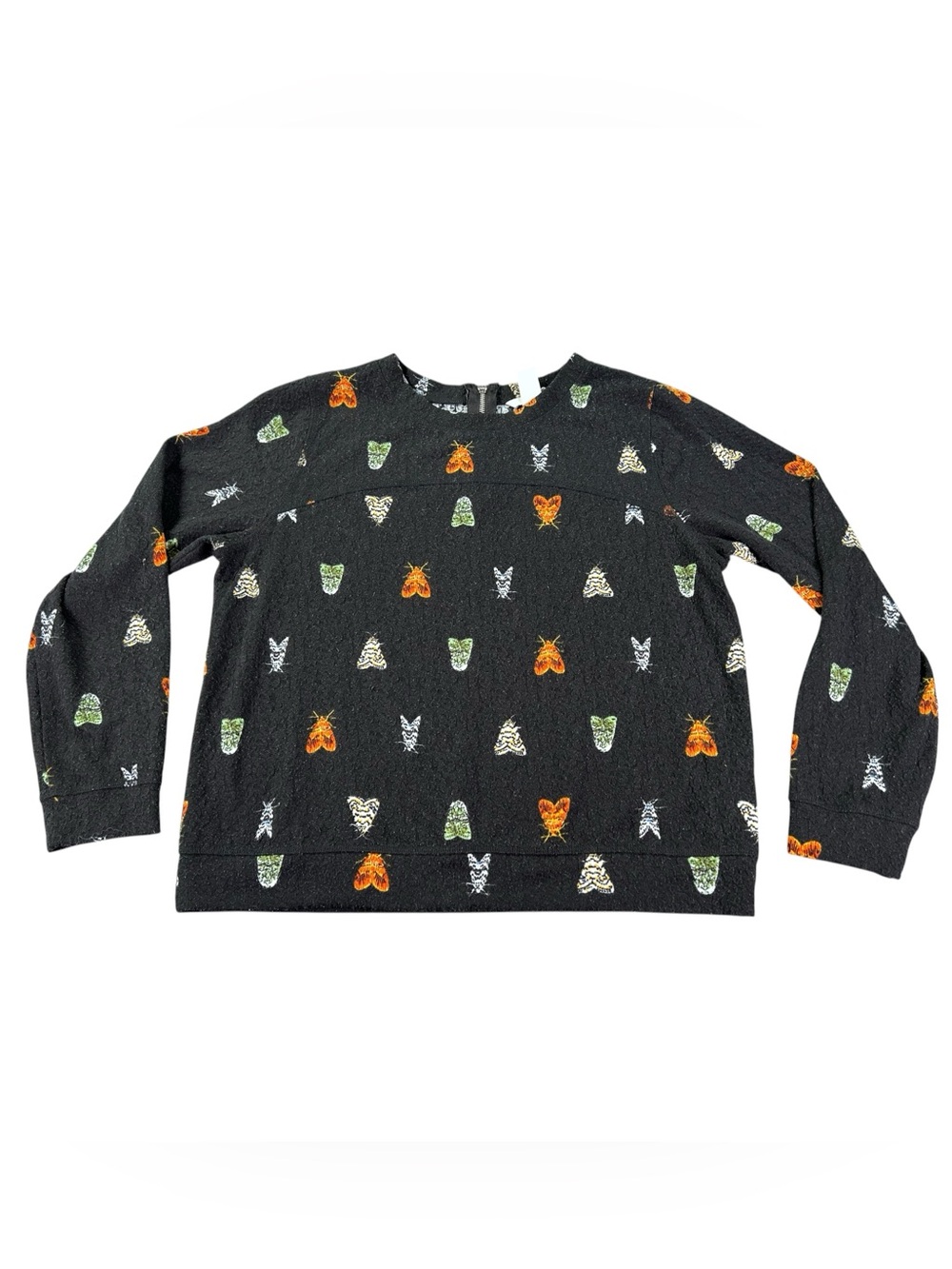 H&M Moth Insect Print Sweatshirt Women’s S Black Textured Knit Back Zip 2018